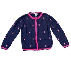 Hartstrings Girls 4T Long Sleeve Cardigan Navy Pink Argyle Sweater Preppy